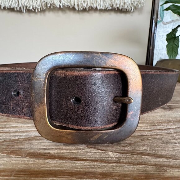 Fossil Brown Full Grain Genuine Leather Heavy Distressed Brass Buckle Size 36 - Picture 2 of 9